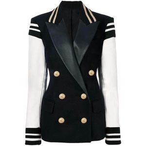 Black and White Sarah Ashley “Felicity” Varsity Blazer Jacket